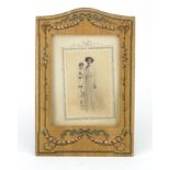 Sheraton Revival easel photo frame decorated with flowers, housing a photograph of a mother and