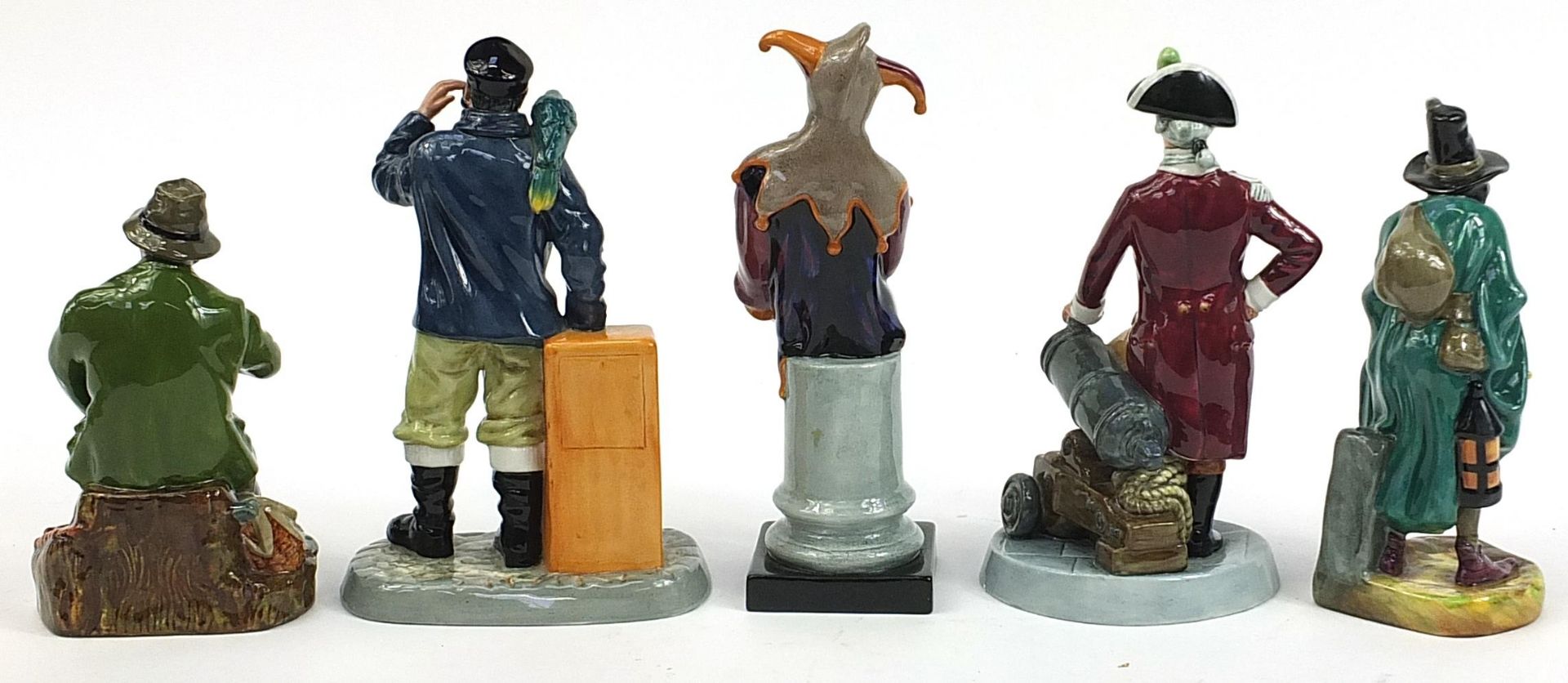 Five Royal Doulton figures including The Jester HN2016 and Officer of the Line HN2733, the largest - Image 2 of 4