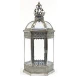 Silvered metal and glass hanging lantern, 30cm high