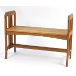 Arts & Crafts light oak bench, 70cm H x 95cm W x 40cm D