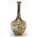 Good Japanese Satsuma pottery vase with case, hand painted with females and a butterfly amongst