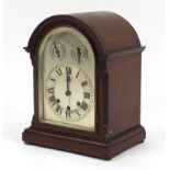 19th century mahogany dome top bracket clock with Westminster chime, the silvered chapter ring