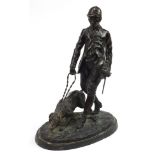 Large patinated bronze study of a huntsman and hound, 61.5cm high