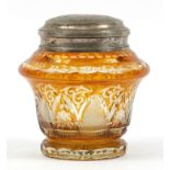 Bohemian amber overlaid glass vase with 800 grade silver lid and rim, 21cm high, the lid 102g