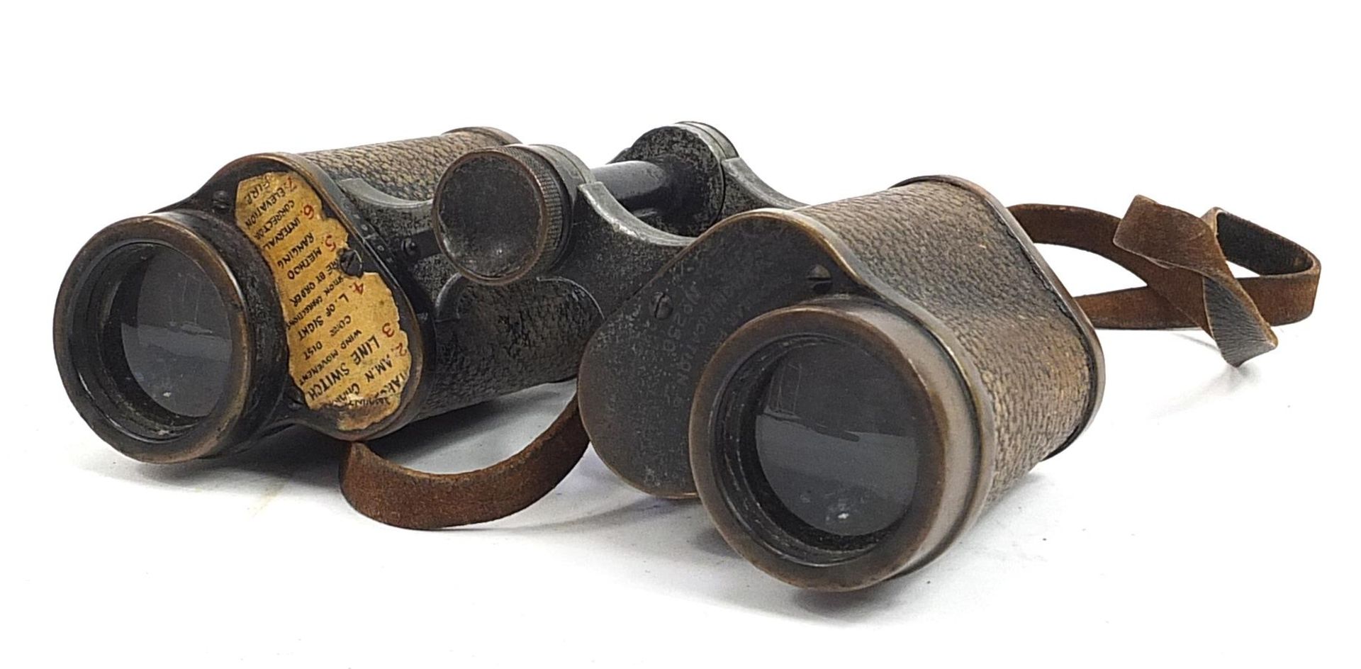 Pair of British military World War I Prismatic MK II binoculars with leather case numbered 250, - Image 2 of 5