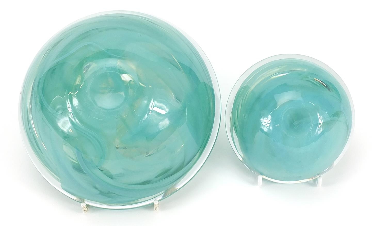 Kosta Boda, two Scandinavian green smoky glass bowls, the largest 17cm in diameter - Image 3 of 4