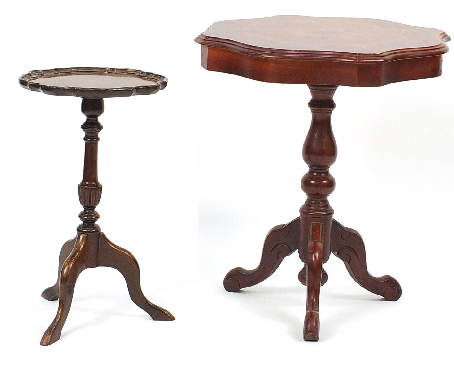 Italian Sorrento style occasional table and mahogany tripod wine table, the largest 60cm high - Image 3 of 3