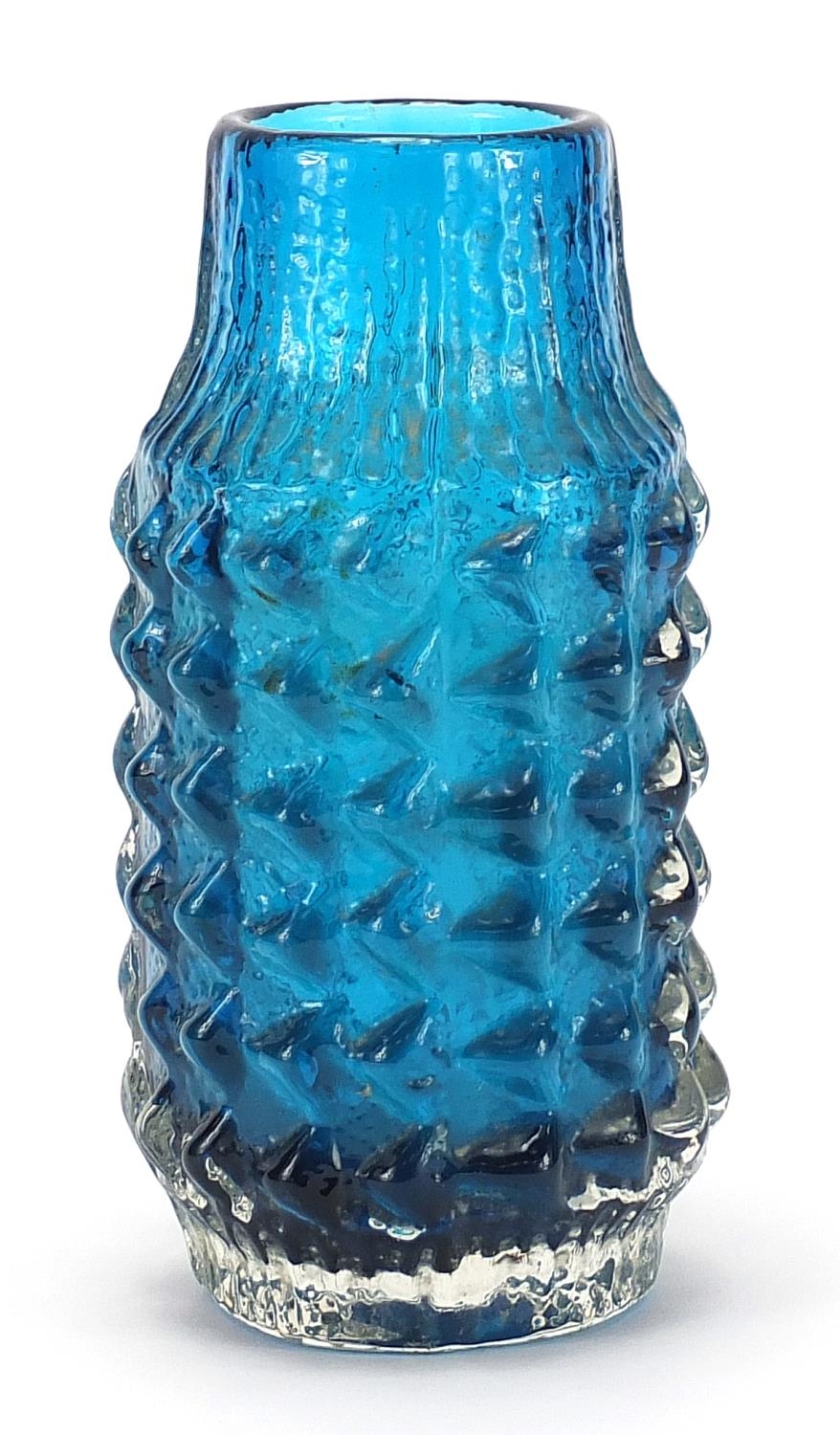 Geoffrey Baxter for Whitefriars, pineapple glass vase in kingfisher blue, 18cm high - Image 2 of 3