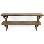 Pair of vintage folding gymnasium benches, 38cm H x 183cm W x 25cm D