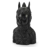 African carved ebony bust of a Benin tribesman, 28cm high