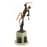 Art Deco style onyx and bronzed figurine of a dancer, 41.5cm high