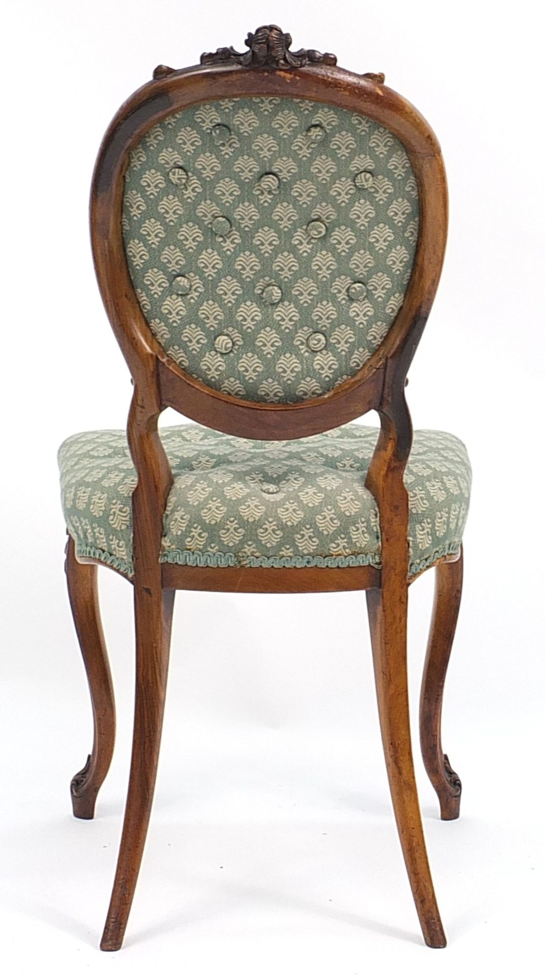 Victorian walnut occasional chair with buttonback upholstery, 88cm high - Image 3 of 3