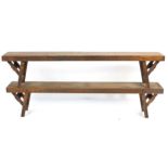 Pair of vintage folding gymnasium benches, 38cm H x 183cm W x 25cm D