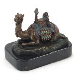Cold painted bronze camel in the style of Franz Xaver Bergmann raised on a marble base, 11cm in