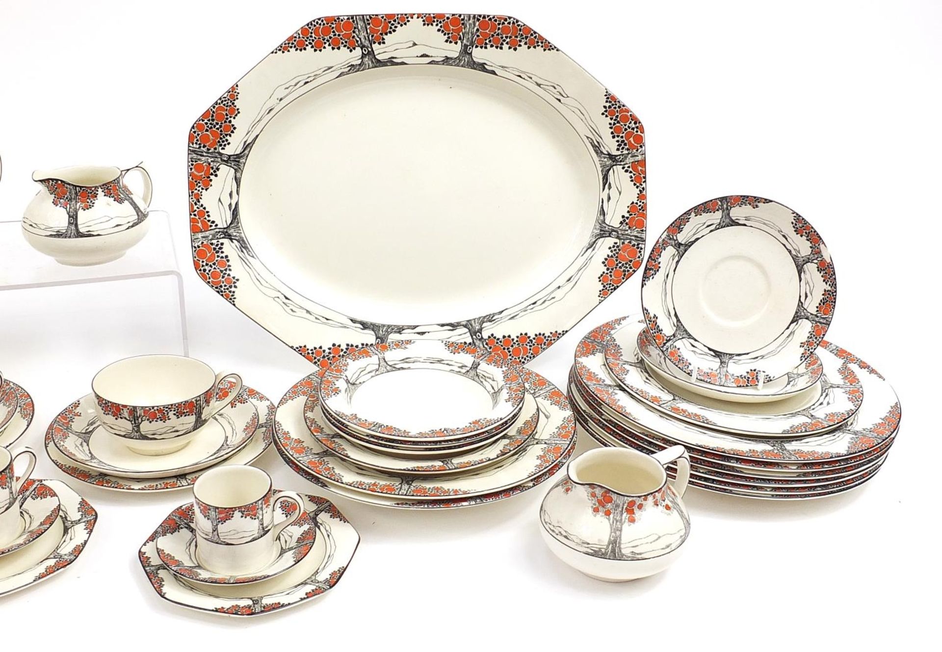 Crown Ducal, Art Deco Orange Tree dinner and teaware including two teapots, milk jugs, meat plate - Image 4 of 5