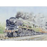 E R Webb - Steam locomotive, Railway interest watercolour, mounted, framed and glazed, 38cm x 28cm