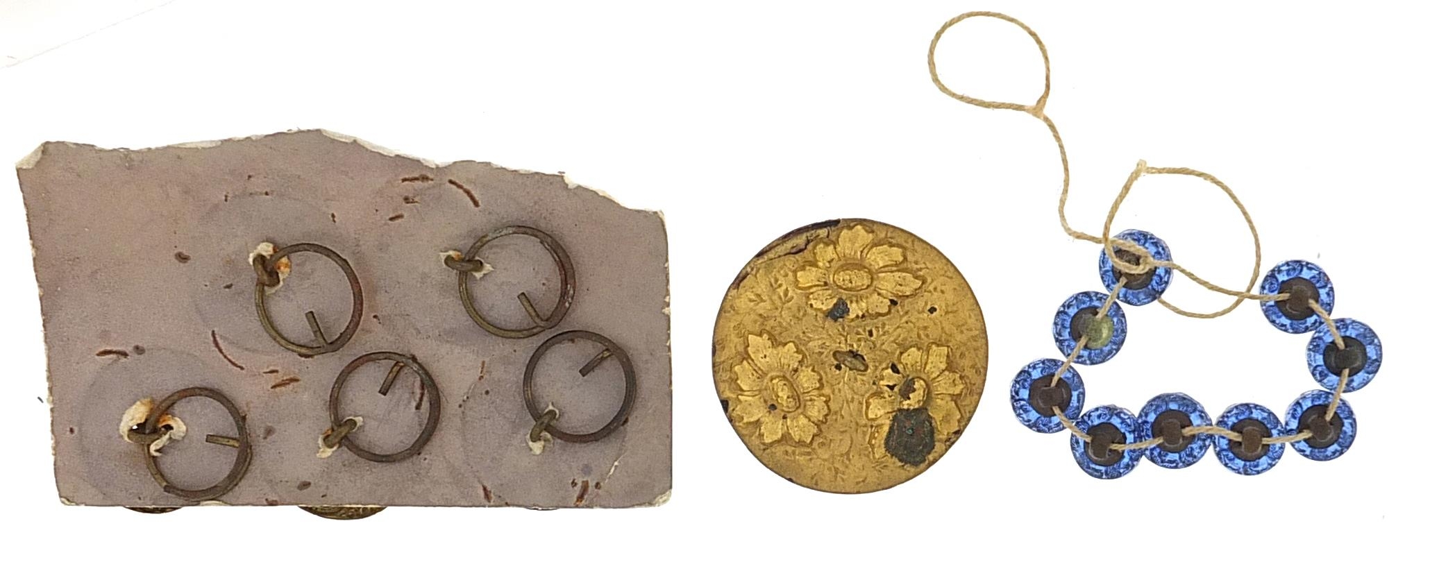 Victorian gilt metal floral buttons including glass examples, the largest 3cms round - Image 2 of 2