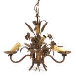 Hollywood Regency style Patinated bronzed floral three branch chandelier, 63cm high