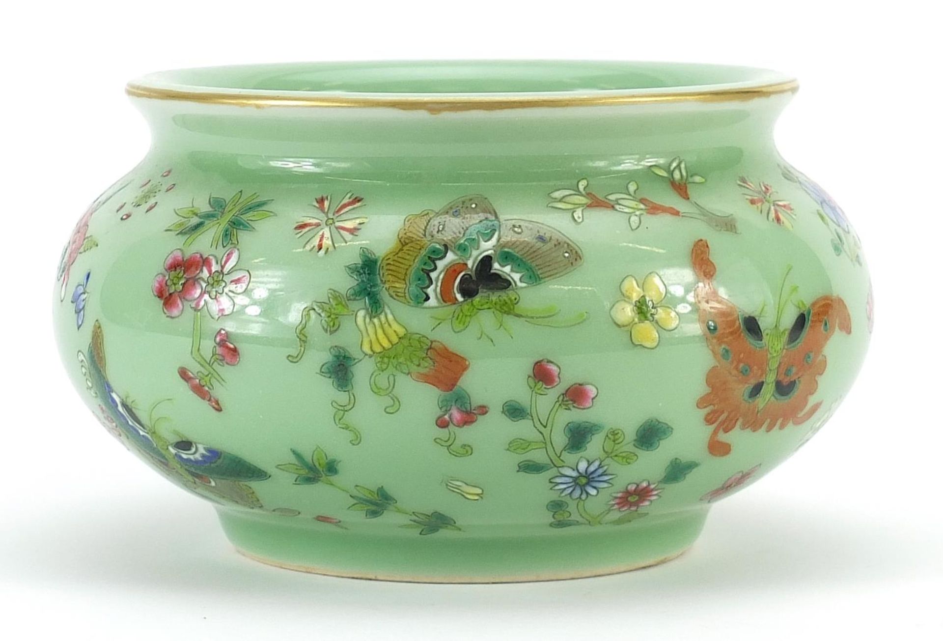 Chinese Canton porcelain censer type bowl hand painted in the famille rose palette with