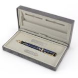 Parker Centennial blue marbleised fountain pen with 18k gold nib and box