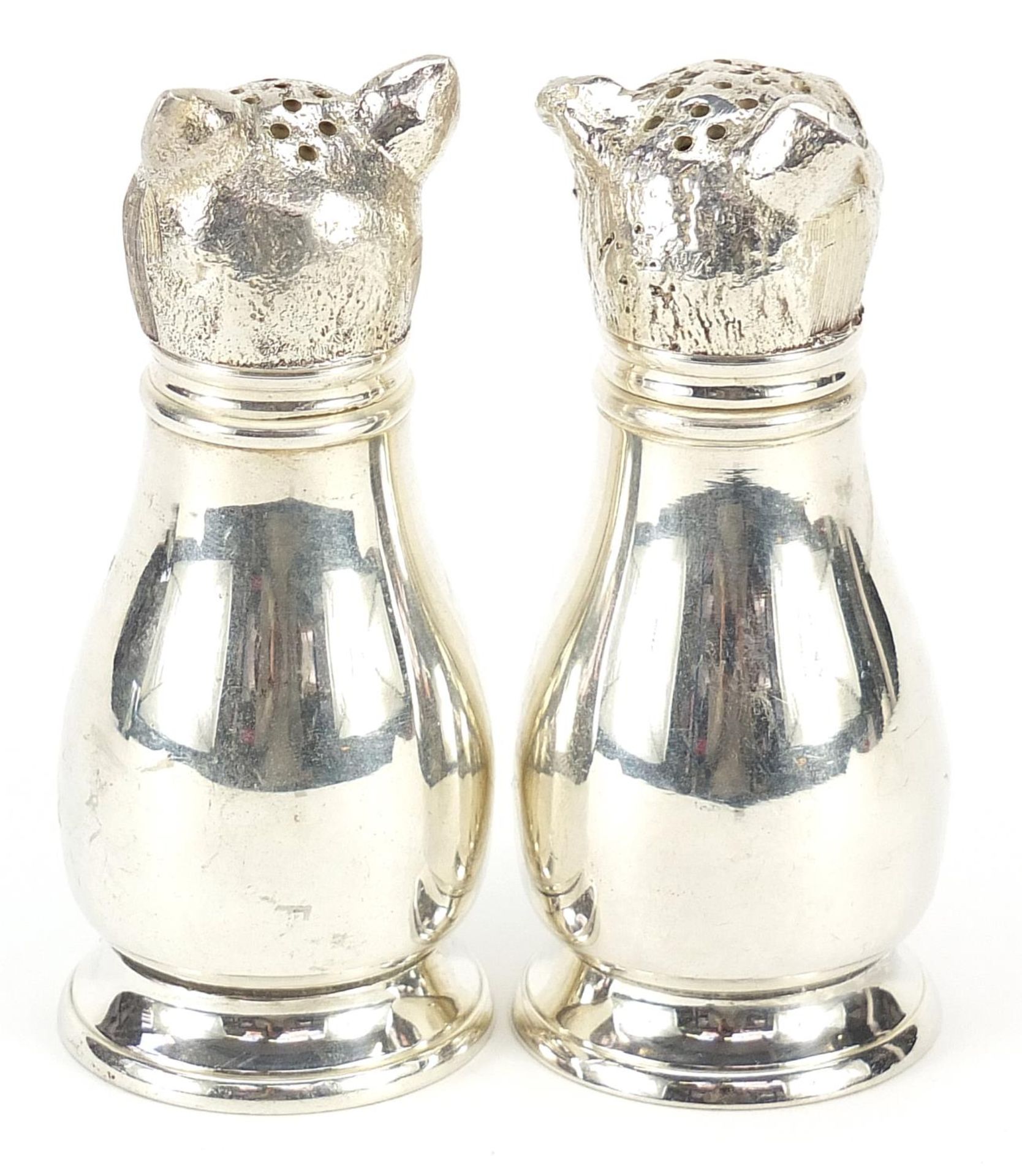 Pair of novelty silver plated cat and dog casters, 11cm high - Image 2 of 4