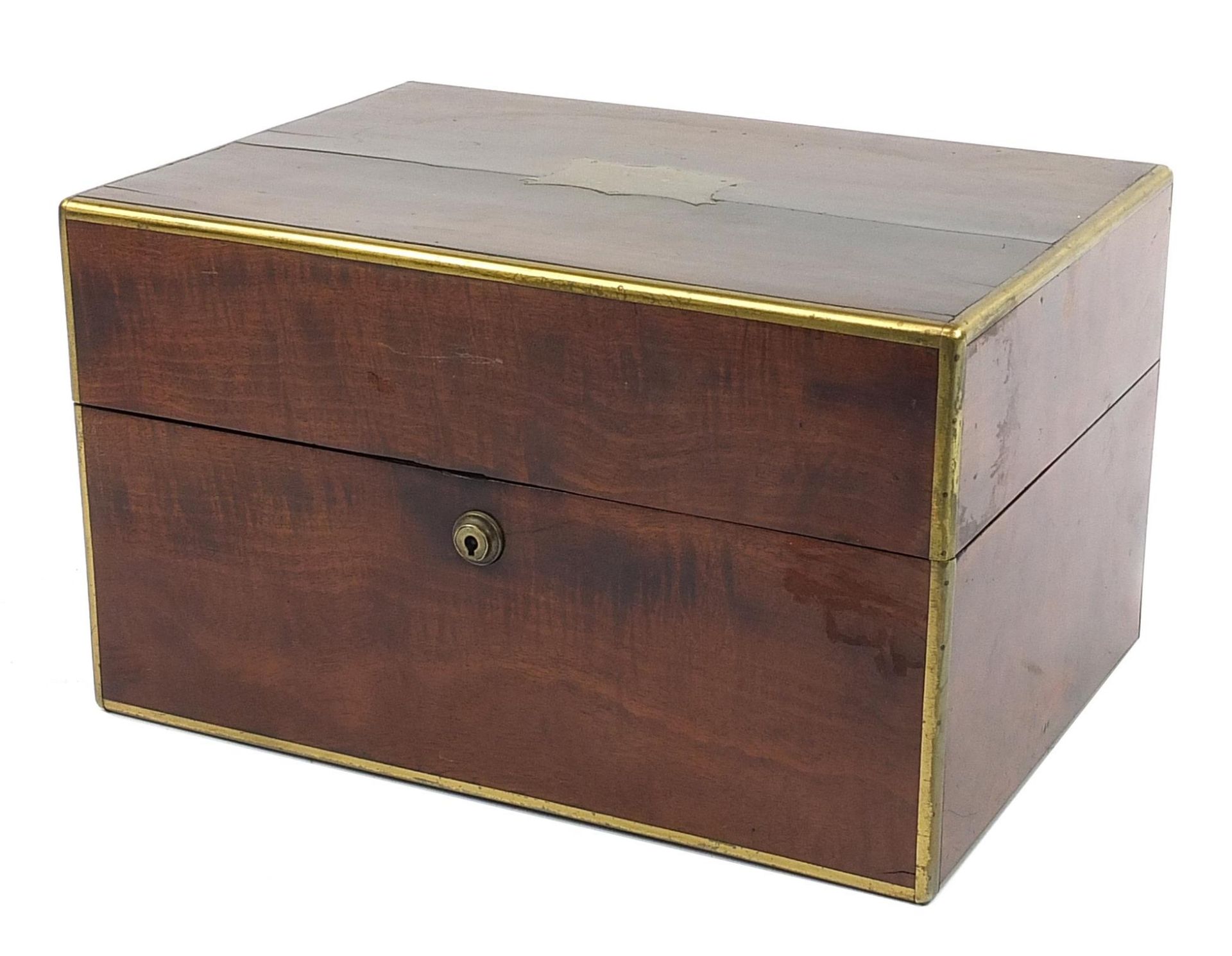 Victorian mahogany box with Brahma lock converted to a humidor, 21cm H x 35.5cm W x 25cm D