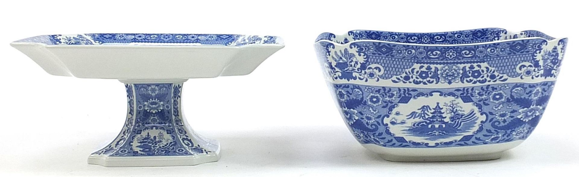 Spode Signature Collection square footed comport and a net bowl, the comport 12cm high x 26cm square - Image 2 of 4