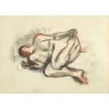 After Frank Brangwyn - Study of a nude female, pen and ink, inscribed in ink verso, mounted,