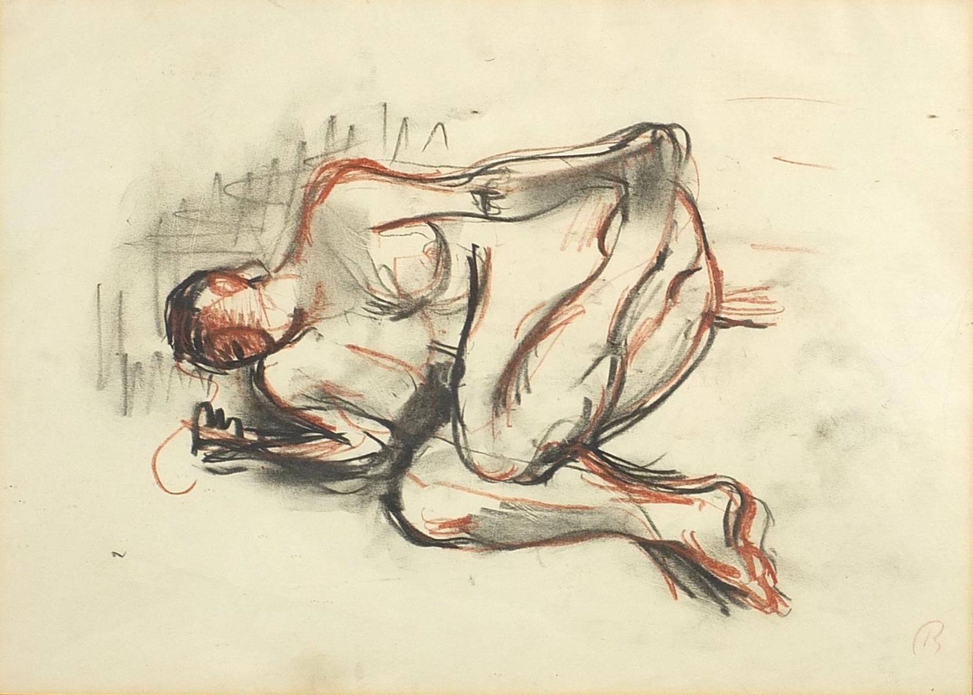 After Frank Brangwyn - Study of a nude female, pen and ink, inscribed in ink verso, mounted,