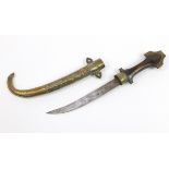 Islamic knife with wooden handle and brass sheath, 42cm in length
