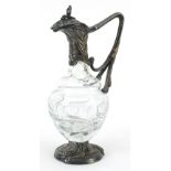 Topazio, Portuguese Art Nouveau style silver plated and cut glass claret jug, 30cm high