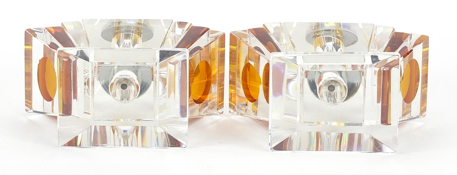 Pair of Art Deco style amber coloured and clear glass scent bottles, 12cm high - Image 3 of 3