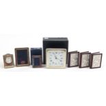 Modern silver items including Classic Nouveau desk clock, silver fronted leather diaries and photo