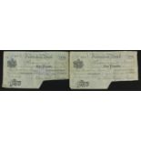 Two 19th century Faversham Bank five pound notes numbered 0331 and 0479 with various dates