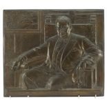 Large patinated bronze plaque embossed with Winston Churchill smoking a cigar, 44cm x 39cm