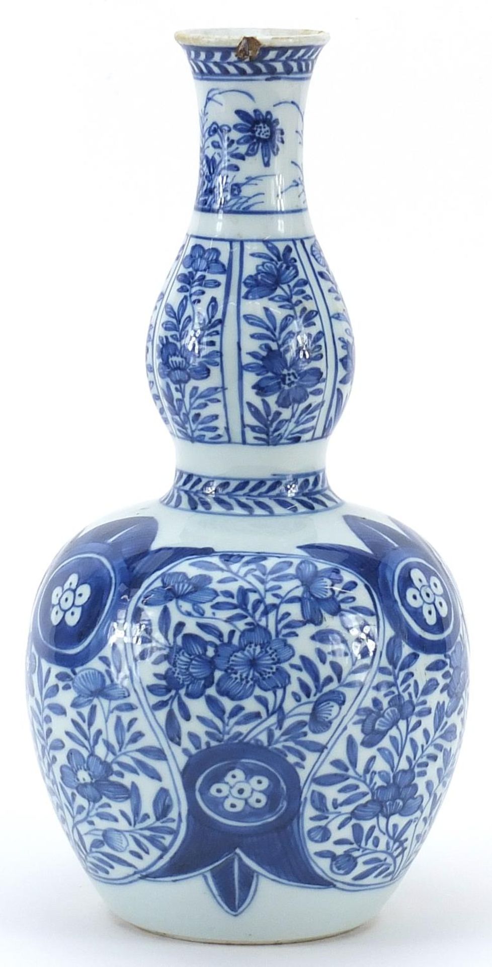 Chinese blue and white porcelain double gourd vase hand painted with flowers and scrolling - Image 2 of 3