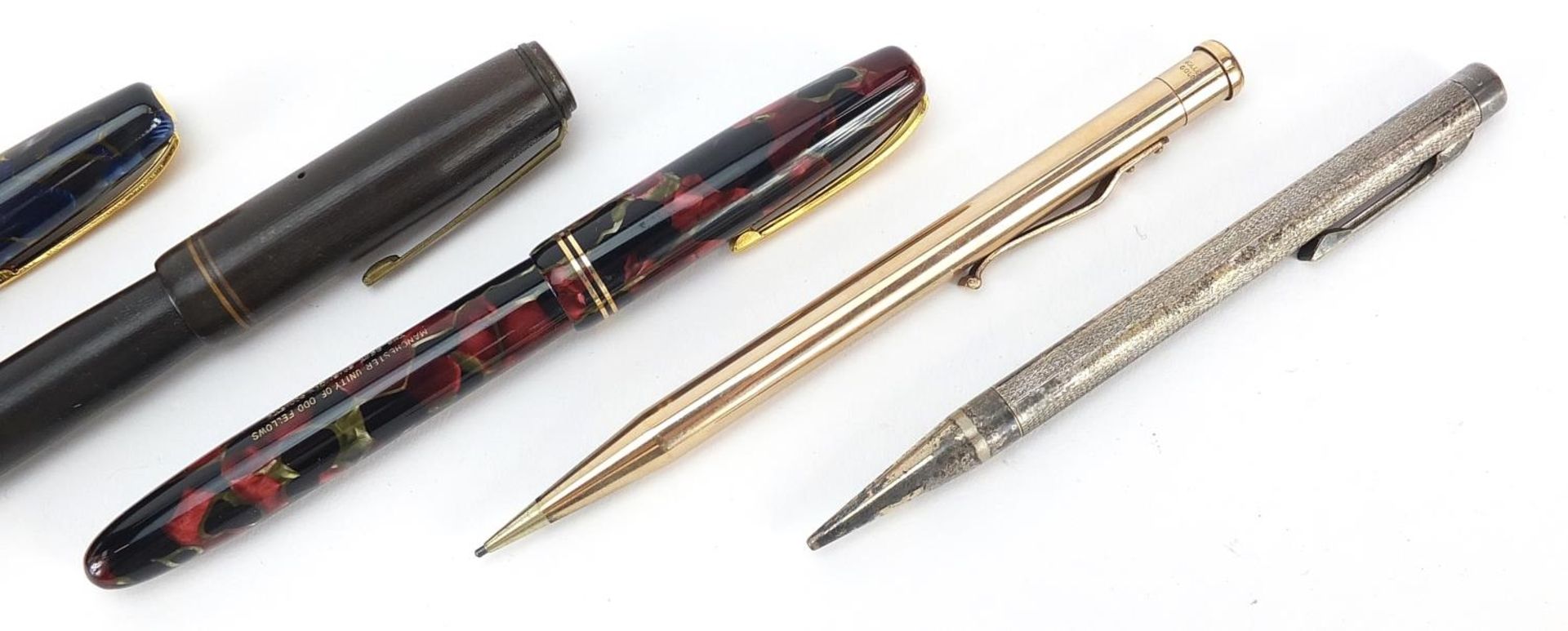 Vintage fountain pens and propelling pencils including three marbleised Burnham fountain pens with - Image 3 of 7