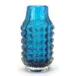 Geoffrey Baxter for Whitefriars, pineapple glass vase in kingfisher blue, 18cm high