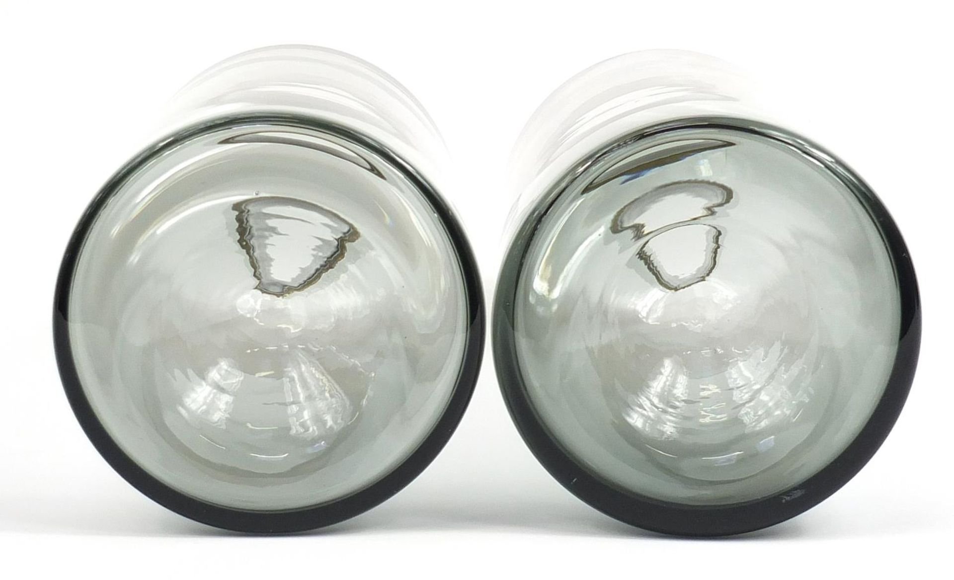 Pair of large smoky glass apothecary style jars with measure lids, 53cm high - Image 3 of 3