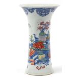 Chinese doucai porcelain beaker vase hand painted with precious objects and flowers, six figure