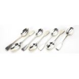 Seven Edwardian silver teaspoons, 14.5cm in length, 164.0g