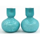 Manner of Thomas Webb, Pair of 19th century blue satin glass vases, each 20.5cm high