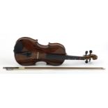 Forenza wooden violin with bow and protective case, model F2151C 3/4, the violin back 13.5 inches in