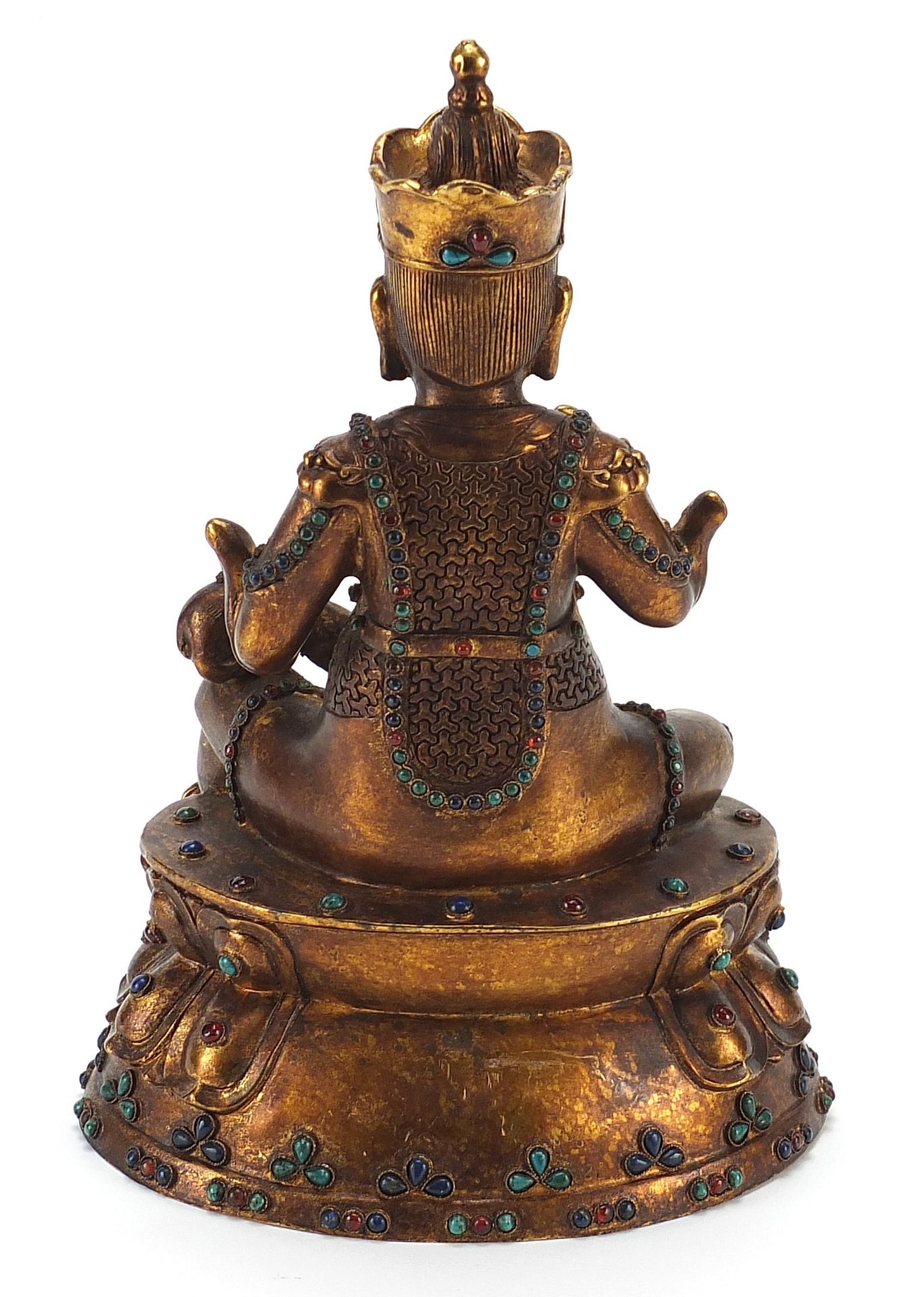 Chino Tibetan gilt bronze jewelled figure of a deity, 27cm high - Image 2 of 3