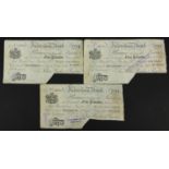 Three 19th century Faversham Bank five pound notes numbered 0740, 0768, and 0792, each dated 11th