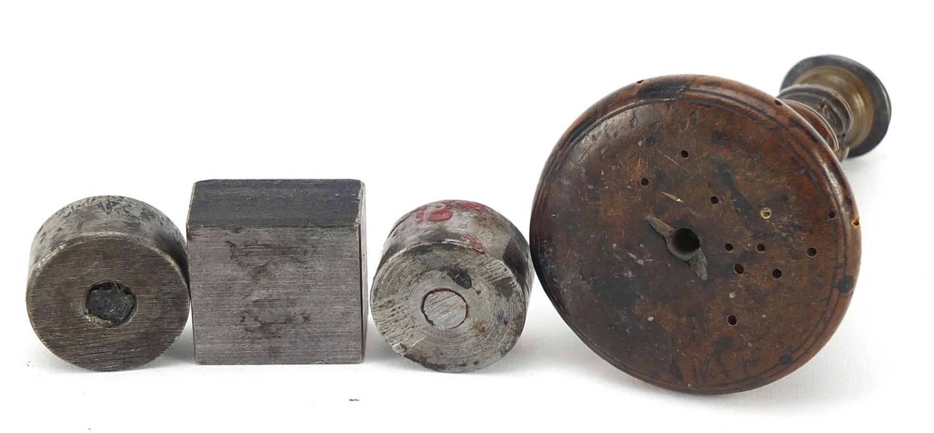 Four antique steel wax and ink seals including one with turned treen handle, the largest 8.5cm in - Image 3 of 3
