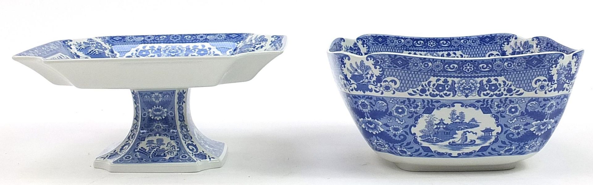 Spode Signature Collection square footed comport and a net bowl, the comport 12cm high x 26cm square