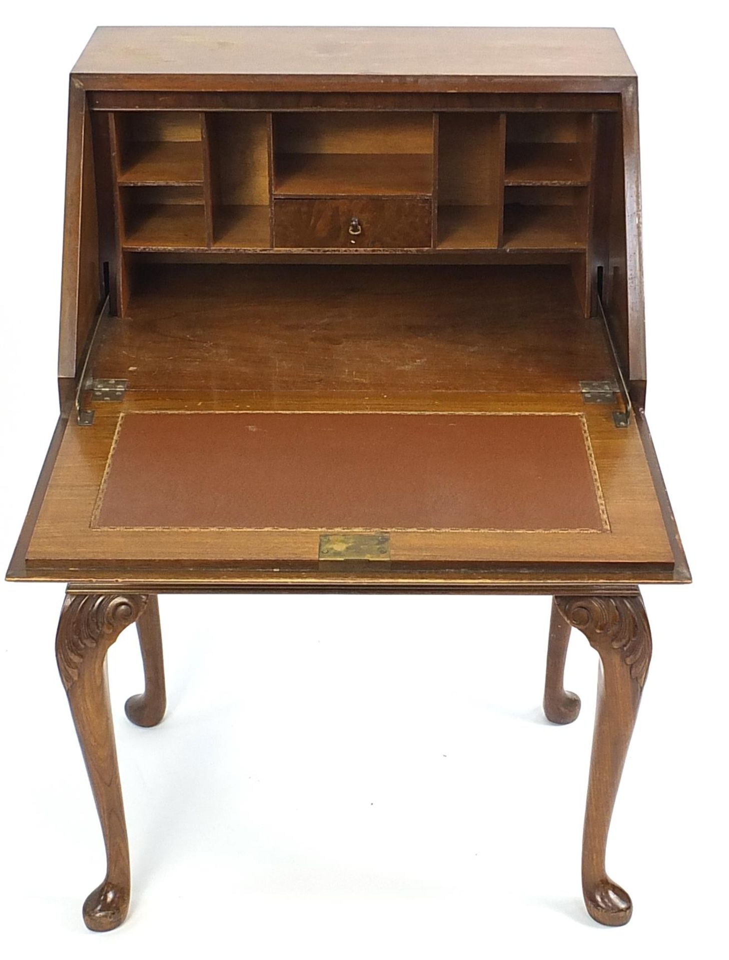 Burr walnut bureau raised on cabriole legs, 98cm H x 65cm W x 47cm D - Image 3 of 4