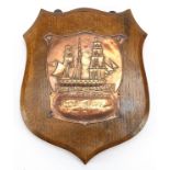 Naval interest oak wall shield with copper plaque marking the centenary of the death of Admiral