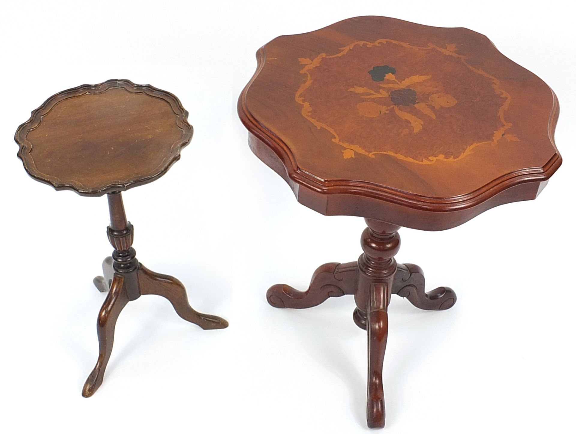 Italian Sorrento style occasional table and mahogany tripod wine table, the largest 60cm high - Image 2 of 3